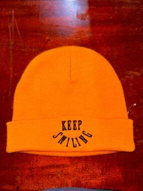 Keep Smiling Orange Cuffed Beanie Hat